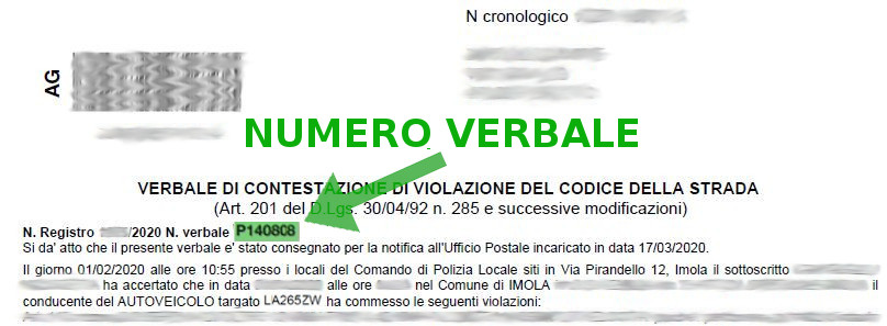 Immagine che descrive come recuperare il numero verbale