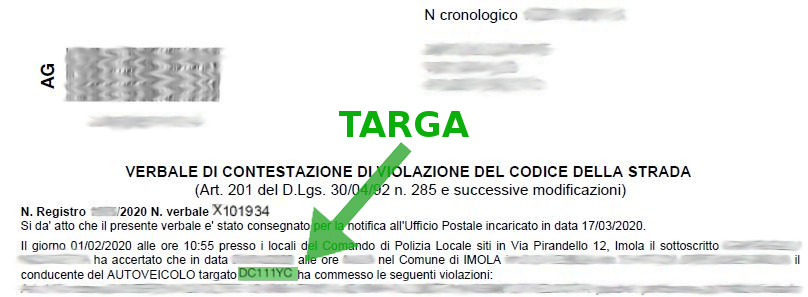 Immagine che descrive come recuperare la targa